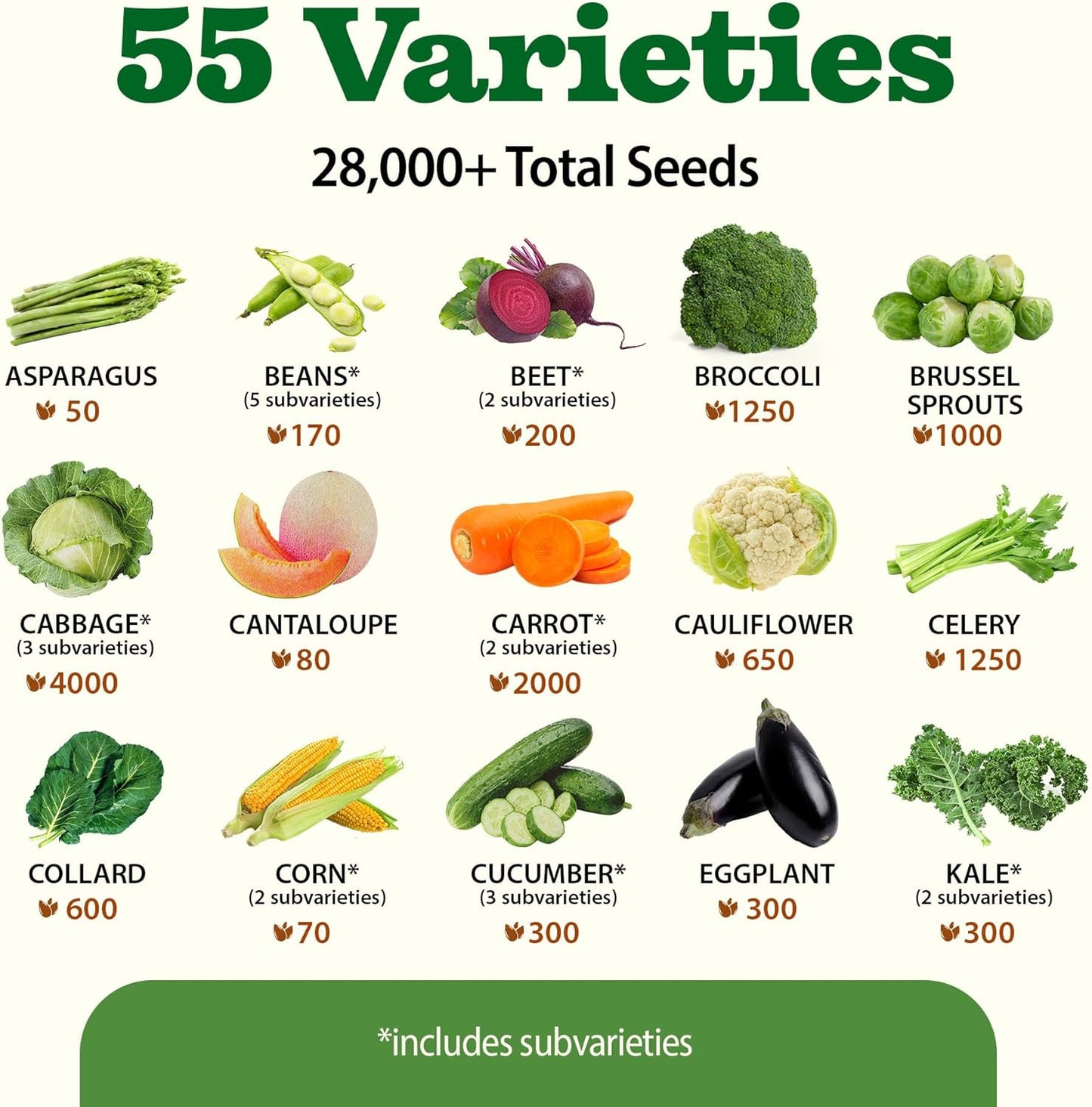 27,500+ Heirloom Vegetable Seeds | Non GMO Garden Seed 55 Variety Pack | Gardening Seeds for Planting Vegetables and Fruits, & Lettuce | Prepper Supplies | Survival Gear | Spring, Summer, Fall