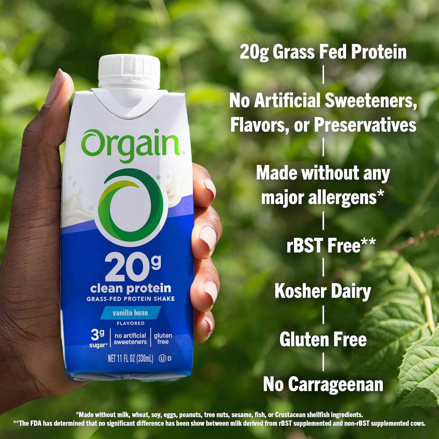 Grass Fed Clean Protein Shake, Vanilla Bean - 20G of Protein, Meal Replacement, Ready to Drink, Gluten Free, Soy Free, Kosher, 11 Oz, 12 Count (Packaging May Vary)