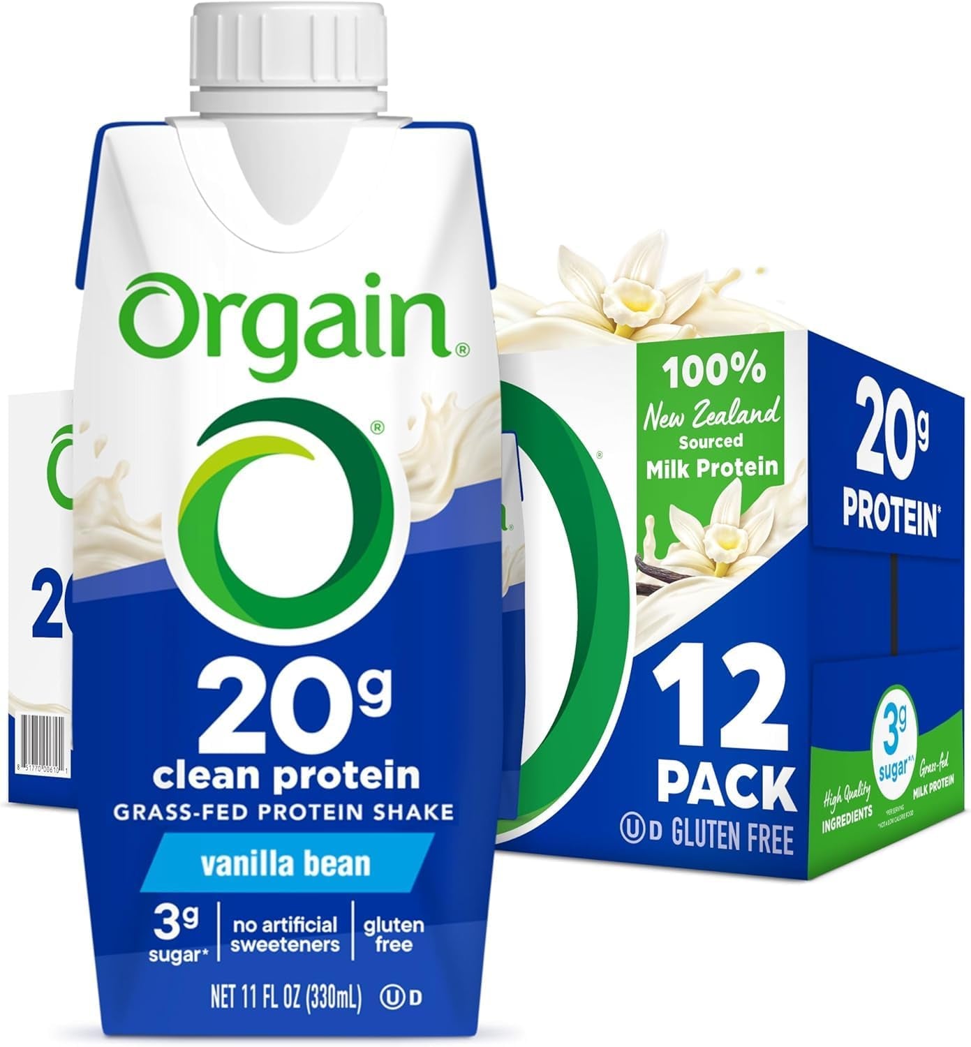 Grass Fed Clean Protein Shake, Vanilla Bean - 20G of Protein, Meal Replacement, Ready to Drink, Gluten Free, Soy Free, Kosher, 11 Oz, 12 Count (Packaging May Vary)