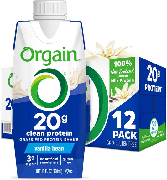Grass Fed Clean Protein Shake, Vanilla Bean - 20G of Protein, Meal Replacement, Ready to Drink, Gluten Free, Soy Free, Kosher, 11 Oz, 12 Count (Packaging May Vary)